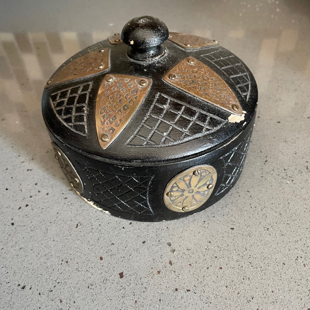Vintage wood and brass trinket box